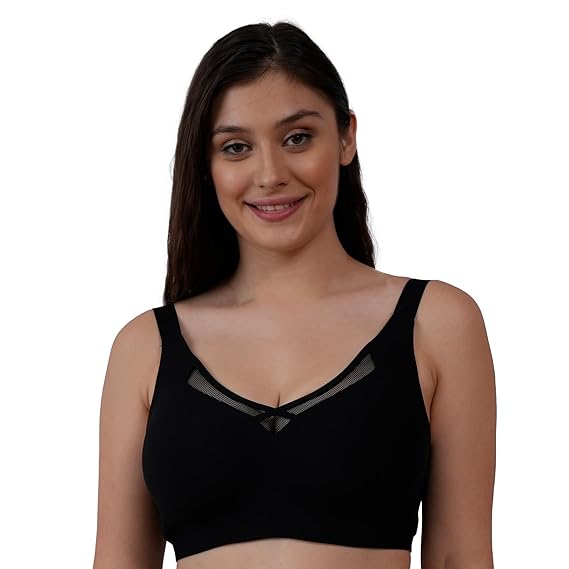 SOIE Women’s Full Coverage Seamless Bra – Padded, Non-Wired with Mesh Detail